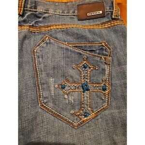 Petrol Women's Jeans 31x34 Renee Rhinestone Pockets Grunge Y2K 2000s Bling Denim
